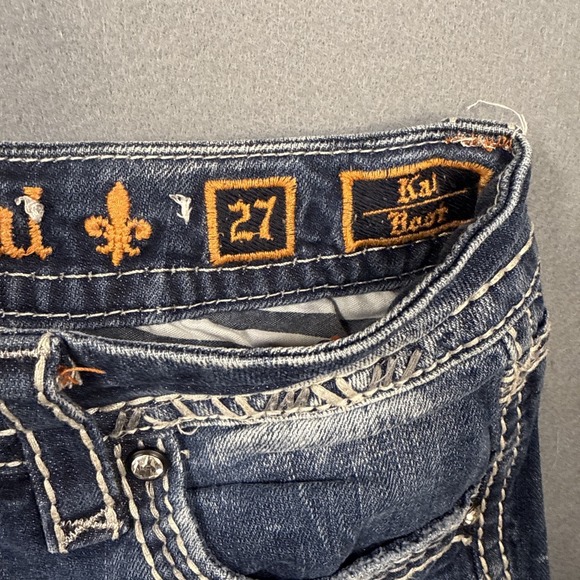 Rock Revival Kai Boot  Jeans Womens 27 Embroidered THICK STITCH WHISKERING - Picture 10 of 11